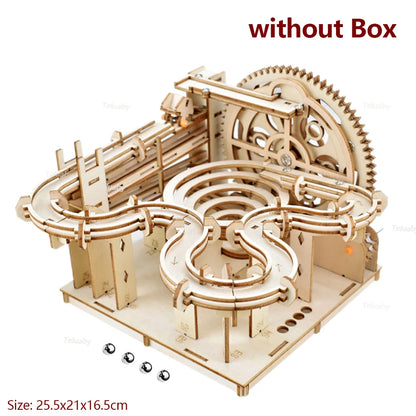 3D Wooden Puzzle DIY Mechanical Manual Model  Building Kits Assemble Toys Marble Run Set with 4 Ball for Adult Kids Gifts