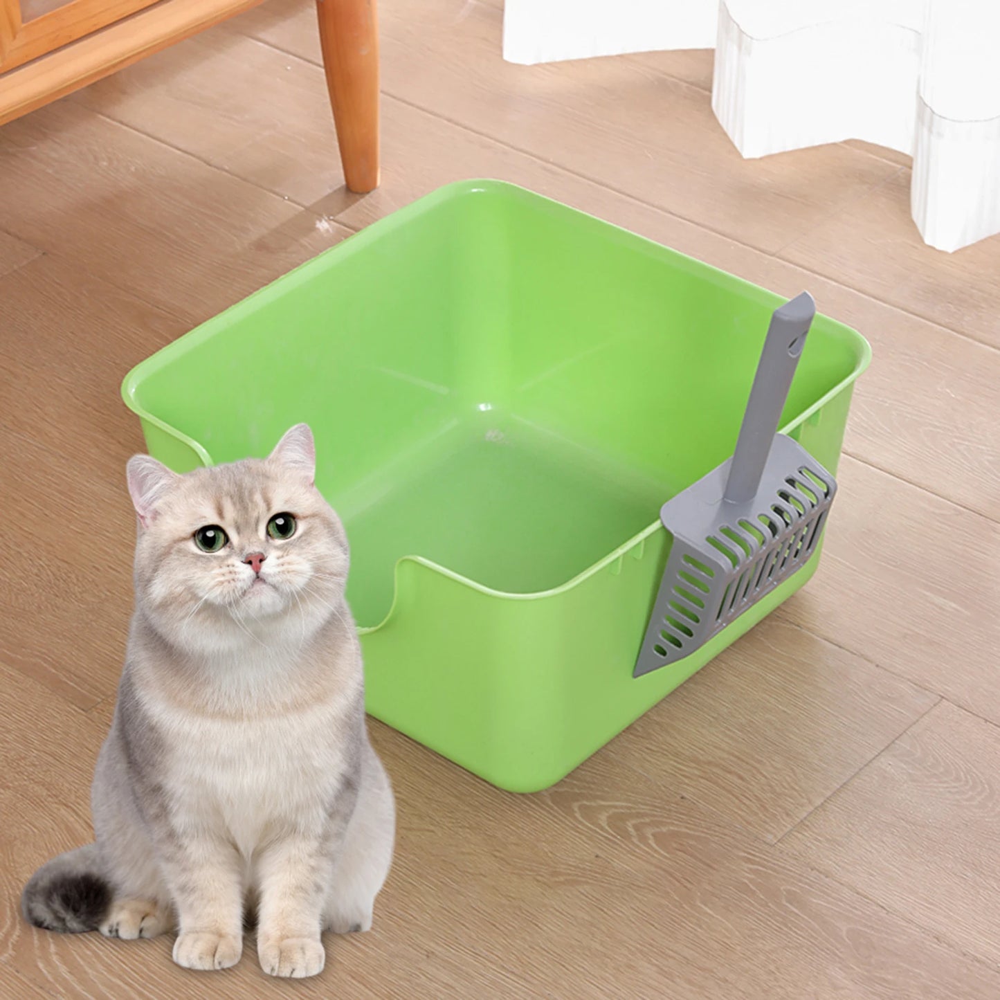 Open Top Cat Litter Tray - High-Sided Anti-Splash Pan for Small Cats