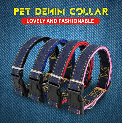 Personalized Denim Pet Collar - Adjustable for Big Dogs & Cats