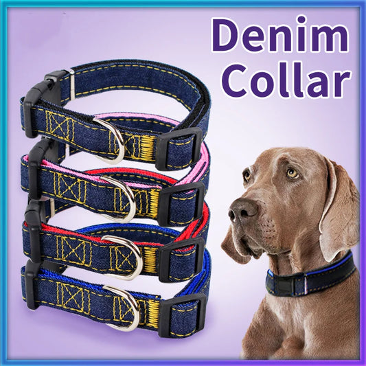 Personalized Denim Pet Collar - Adjustable for Big Dogs & Cats