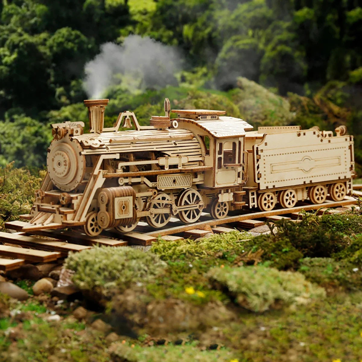 Locomotive 3D Car Wooden Puzzle Scale Model,DIY Model Kit, Handcraft Gift,Home Decoration,Mechanical Model Kit, Building Toy