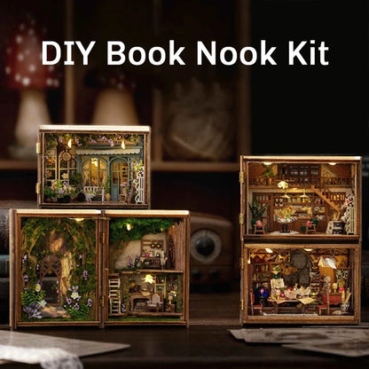 DIY Book Nook Kit With 3D Puzzle Model Building Wooden Bookshelf Bookend Toy Halloween Christmas Birthday Gift