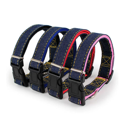 Personalized Denim Pet Collar - Adjustable for Big Dogs & Cats