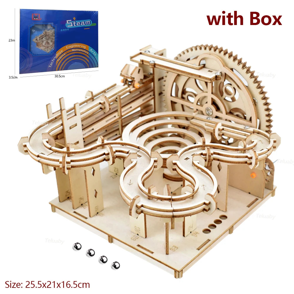 3D Wooden Puzzle DIY Mechanical Manual Model  Building Kits Assemble Toys Marble Run Set with 4 Ball for Adult Kids Gifts