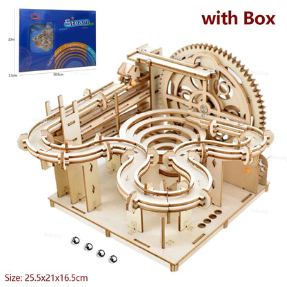 3D Wooden Puzzle DIY Mechanical Manual Model  Building Kits Assemble Toys Marble Run Set with 4 Ball for Adult Kids Gifts