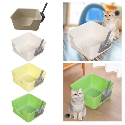 Open Top Cat Litter Tray - High-Sided Anti-Splash Pan for Small Cats