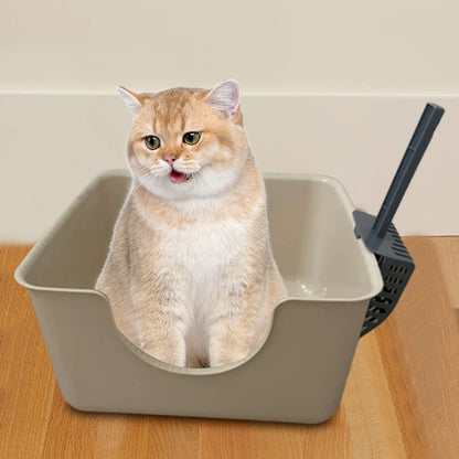 Open Top Cat Litter Tray - High-Sided Anti-Splash Pan for Small Cats