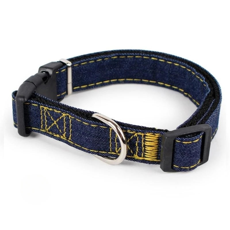 Personalized Denim Pet Collar - Adjustable for Big Dogs & Cats