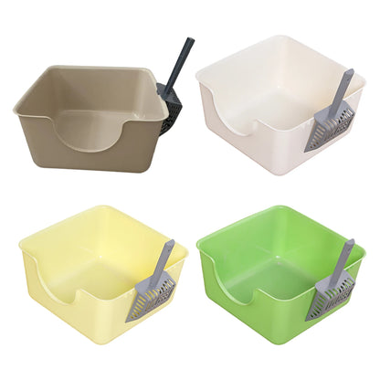 Open Top Cat Litter Tray - High-Sided Anti-Splash Pan for Small Cats