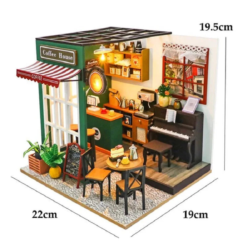 DIY 3D Puzzles Wooden Toy Miniature Dollhouse Handmade Doll House Model Building Kits Coffee House Toys For Children Gifts