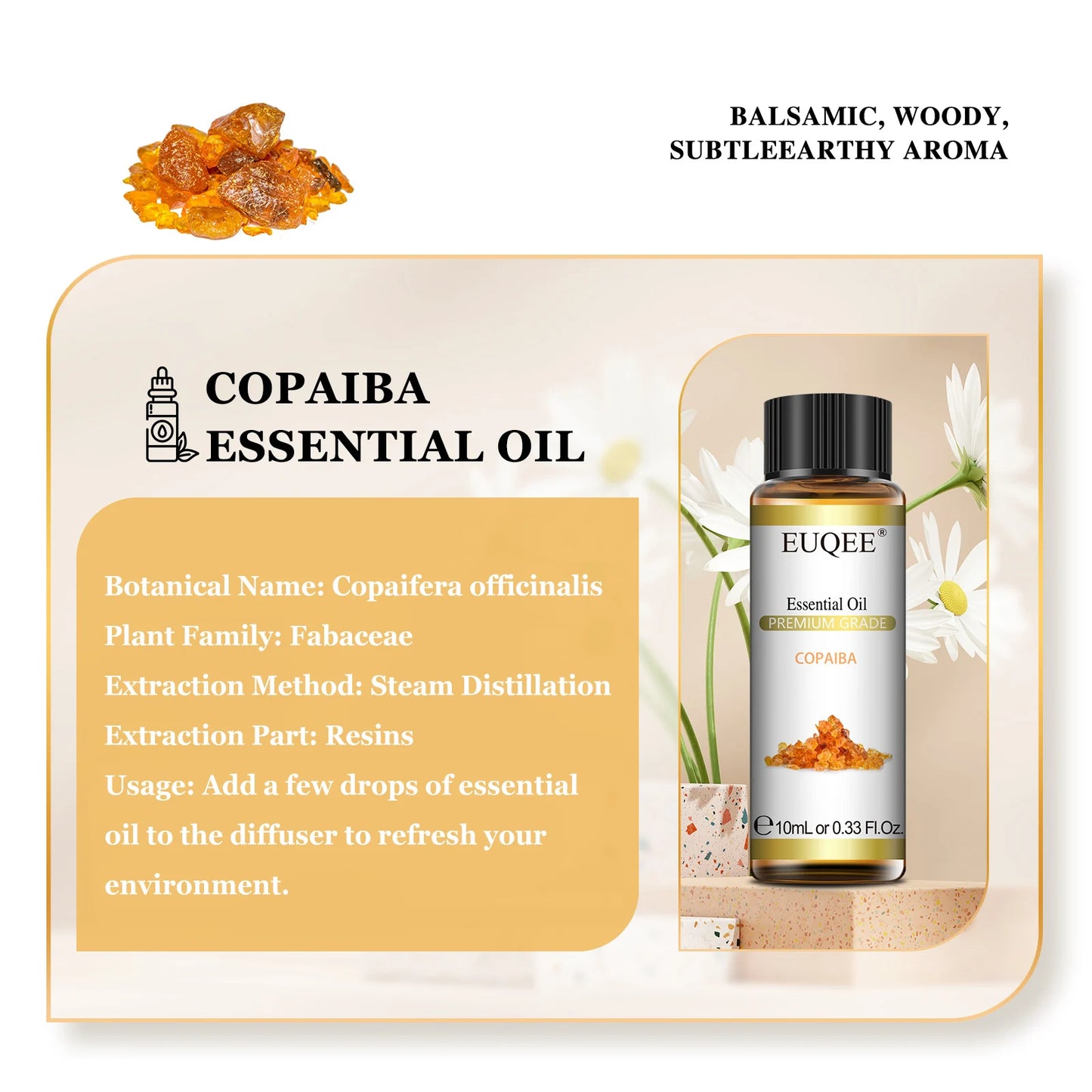 EUQEE 10mL Copaiba Essential Oil - Aromatherapy & Candle Making