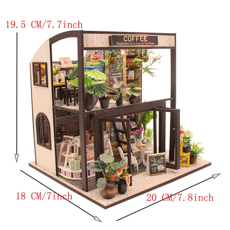 DIY 3D Puzzles Wooden Toy Miniature Dollhouse Handmade Doll House Model Building Kits Coffee House Toys For Children Gifts