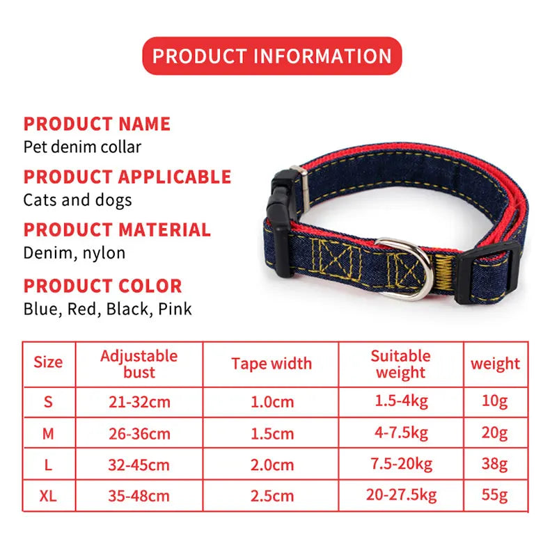 Personalized Denim Pet Collar - Adjustable for Big Dogs & Cats