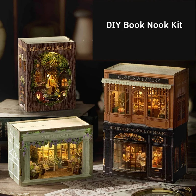 DIY Book Nook Kit With 3D Puzzle Model Building Wooden Bookshelf Bookend Toy Halloween Christmas Birthday Gift